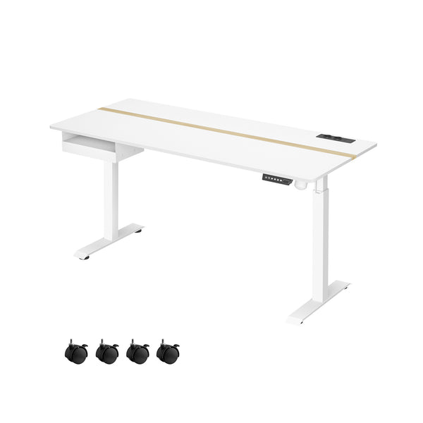 Bureau – met stopcontacten en lade – 70 x 160 cm – wolkwit-goud eiken