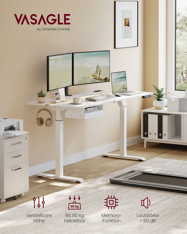 Bureau – met stopcontacten en lade – 70 x 160 cm – wolkwit-goud eiken