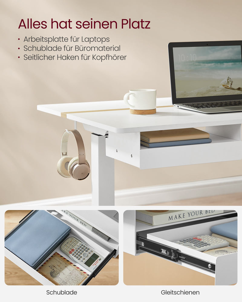 Bureau – met stopcontacten en lade – 70 x 160 cm – wolkwit-goud eiken