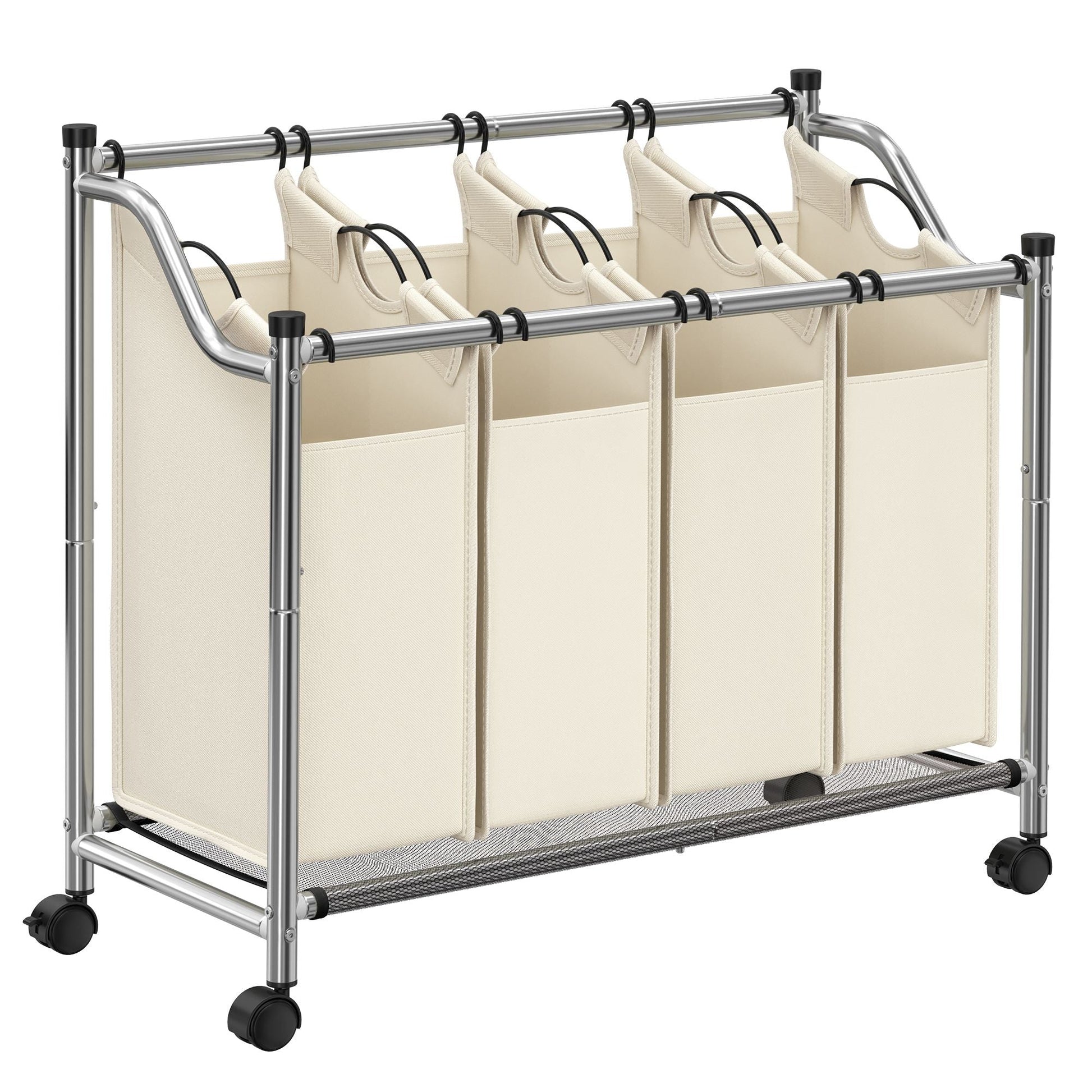 Wasmand op wielen - 4 waszakken - 4 x 35 liter - Beige