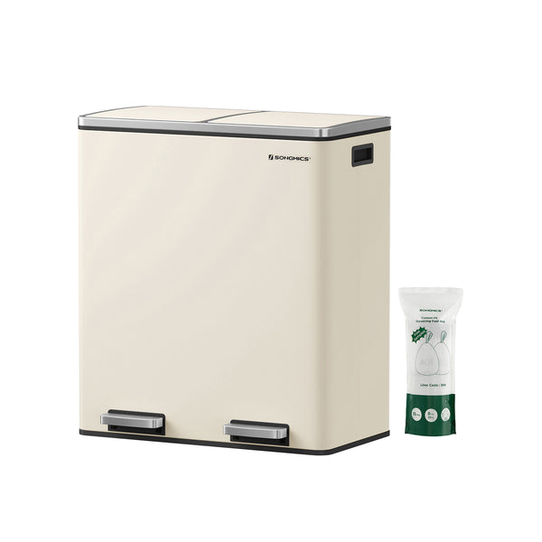 Vuilnisbak – 2 x 30 liter – met deksel en binnenemmer – crème wit