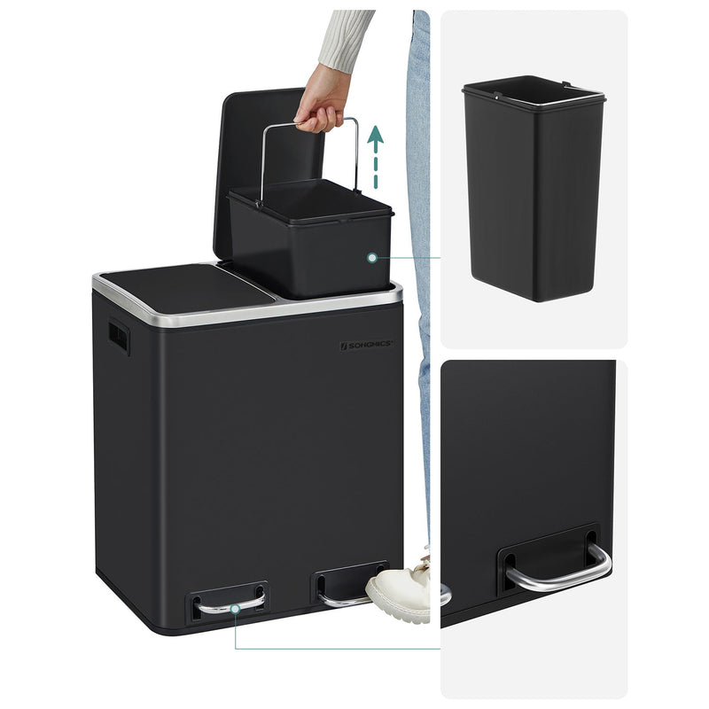 Afvalemmer - Vuilnisbak met afvalscheiding - 2 x 15 L - Softclose - Zwart