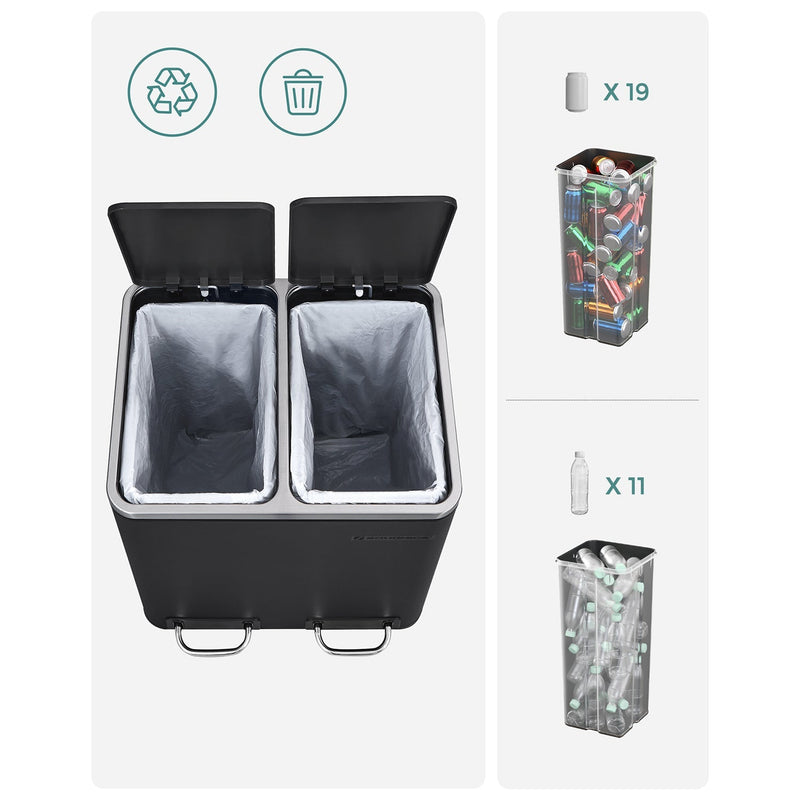 Afvalemmer - Vuilnisbak met afvalscheiding - 2 x 15 L - Softclose - Zwart