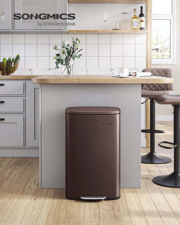 Prullenbak – keuken – voetpedaal – staal – vintage bruin