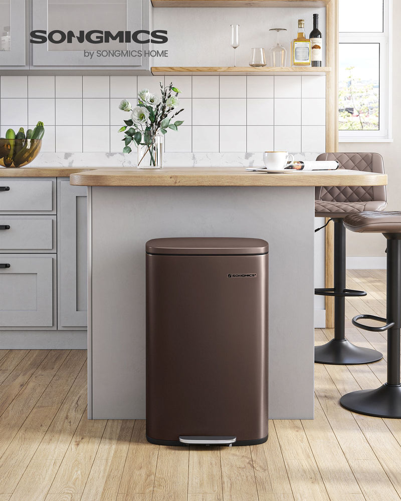 Prullenbak – keuken – voetpedaal – staal – vintage bruin