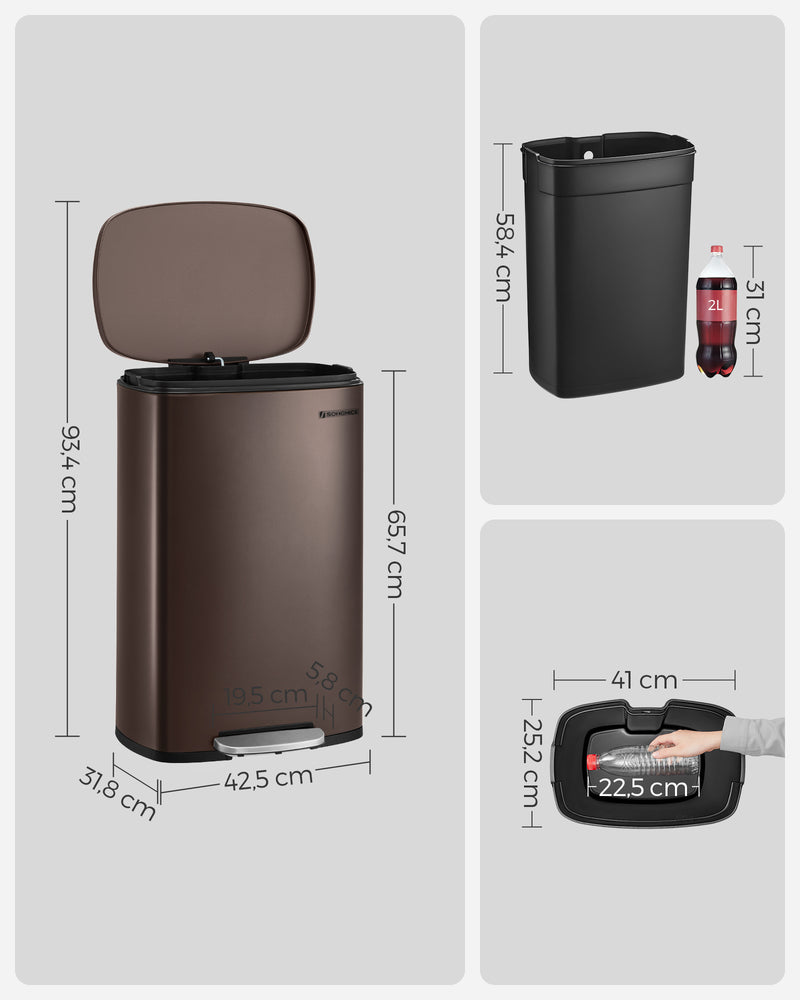 Prullenbak – keuken – voetpedaal – staal – vintage bruin