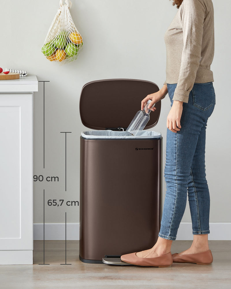 Prullenbak – keuken – voetpedaal – staal – vintage bruin