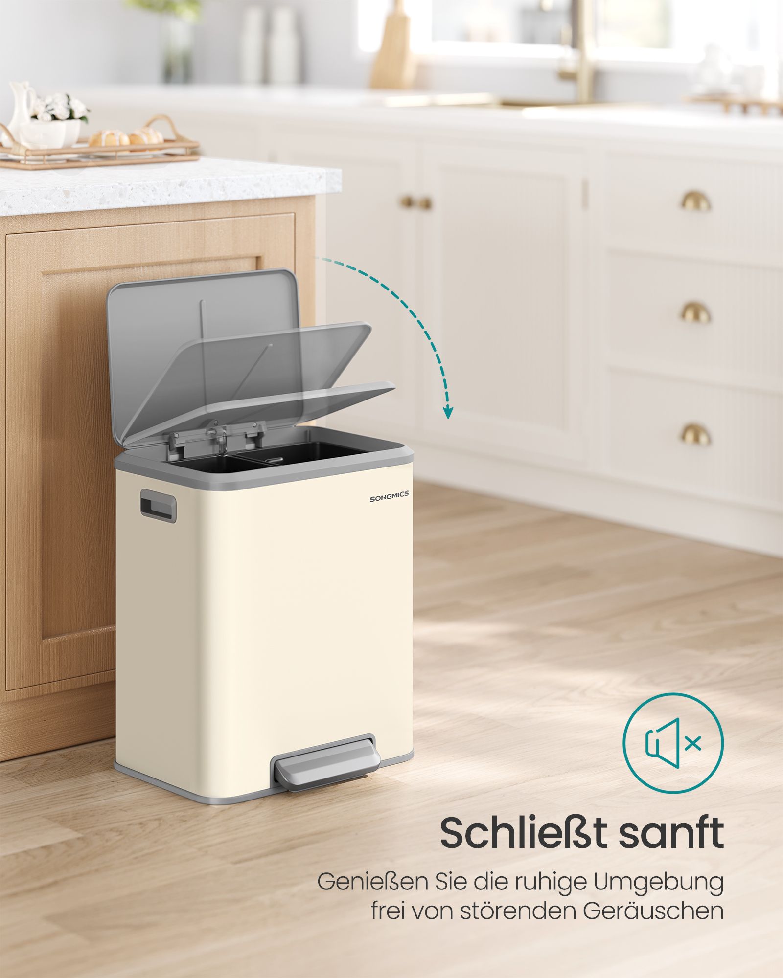 2 Compartimenten Voor Recycling En Restafval, Zandbeige