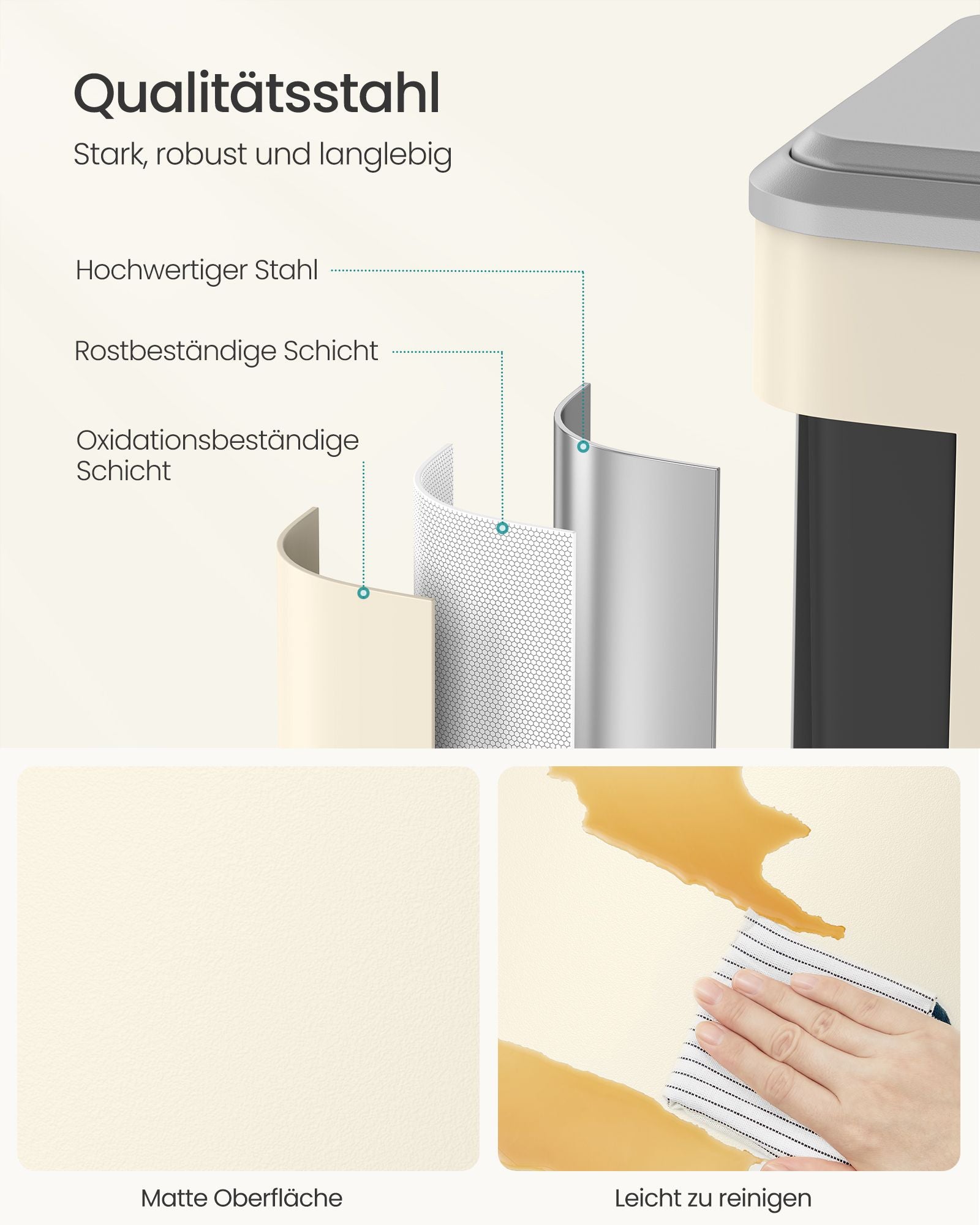 2 Compartimenten Voor Recycling En Restafval, Zandbeige