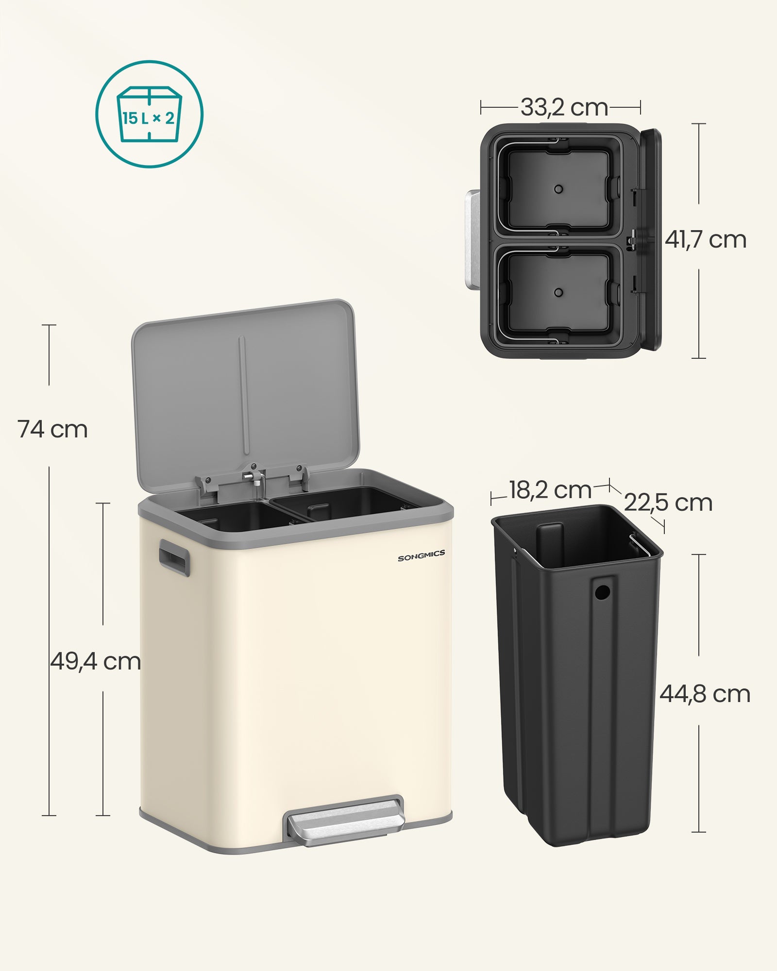 2 Compartimenten Voor Recycling En Restafval, Zandbeige