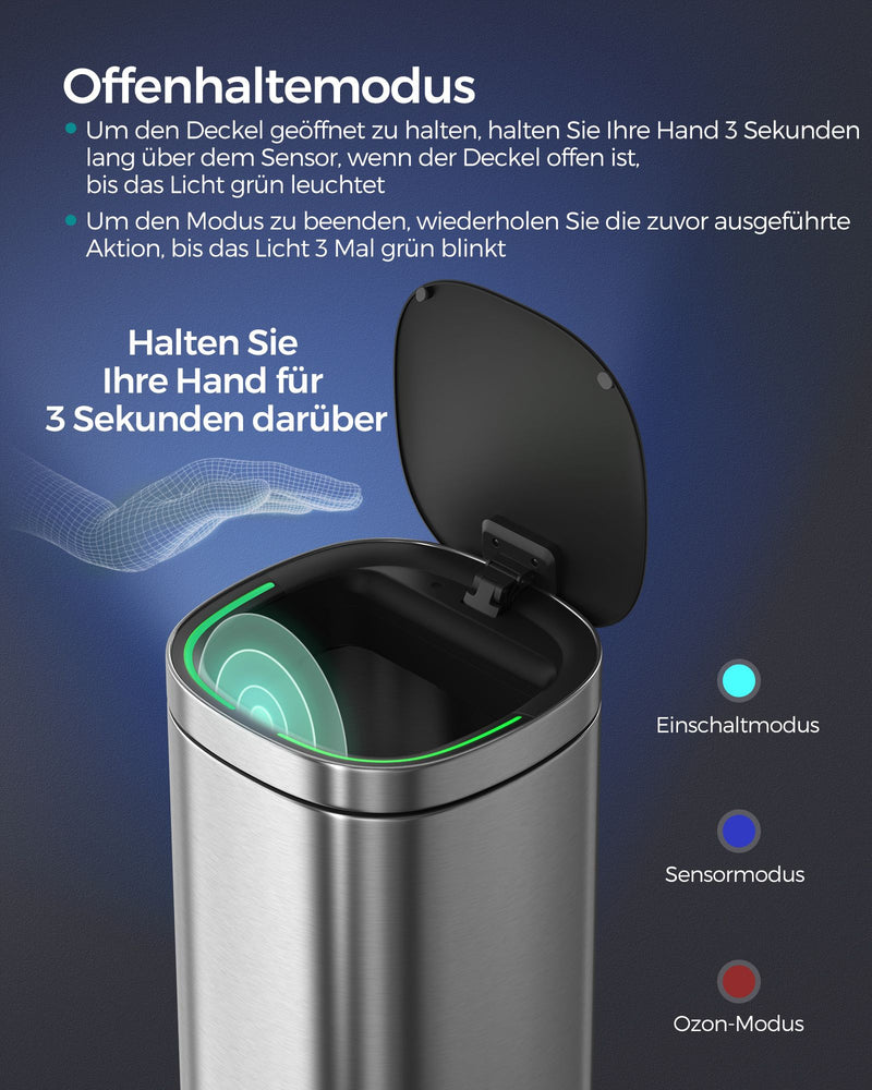 Vuilnisbak – met bewegingssensor – keuken – 50 L – zilver