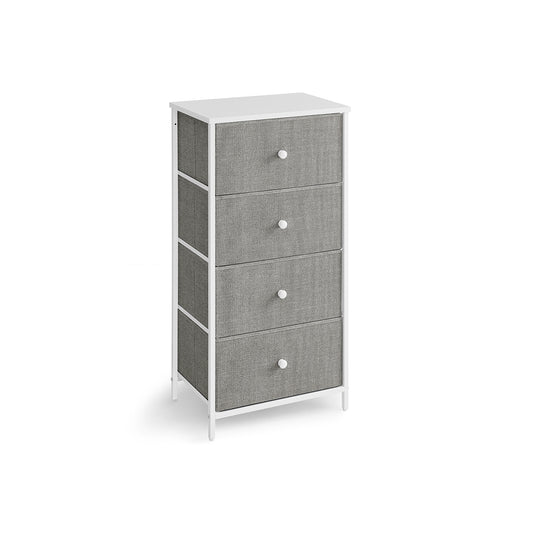 Ladekast – 4 stoffen lades – metalen frame – lichtgrijs-wit
