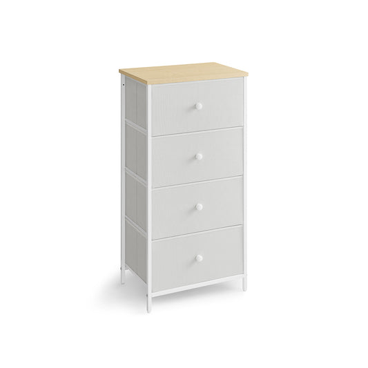 Ladekast – 4 stoffen lades – metalen frame – wit-eikenkleur