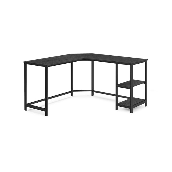 Bureau – L-vormig – met 2 planken – zwart met houtnerf