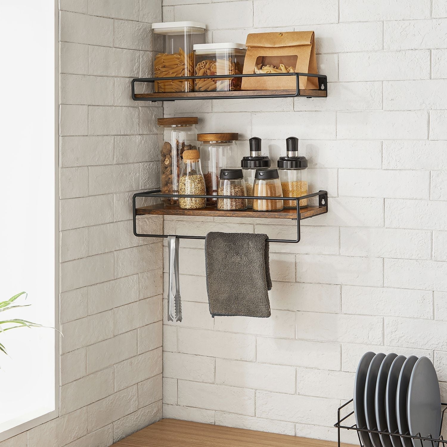 Wandplanken - Set van 2 - Zwevend - Industrieel design - Bruin / Zwart