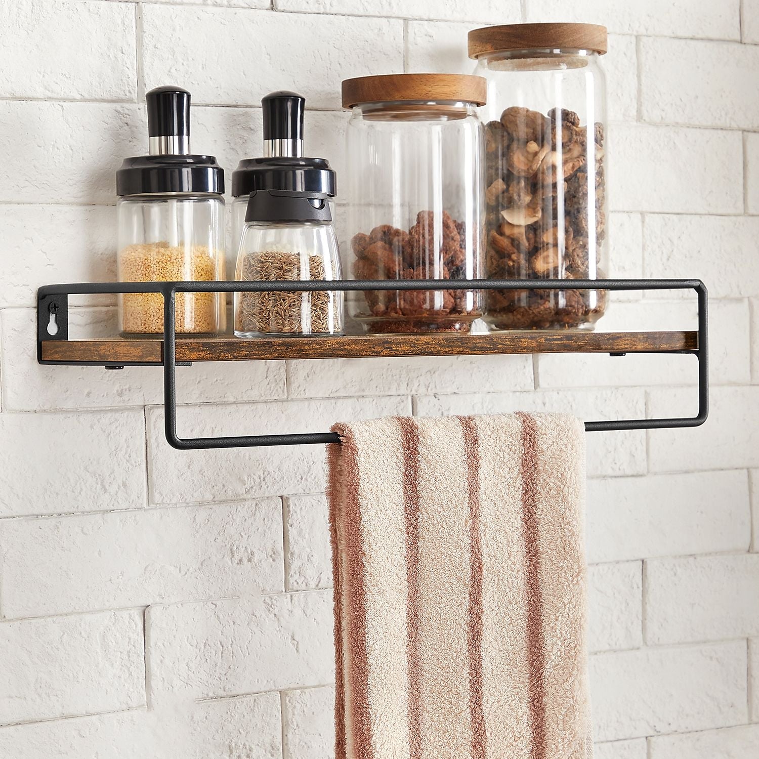Wandplanken - Set van 2 - Zwevend - Industrieel design - Bruin / Zwart