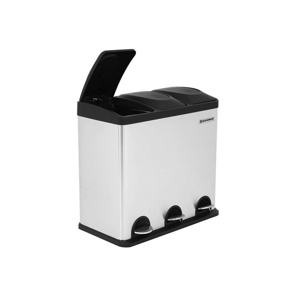 Prullenbak - Pedaalemmer - 3 compartimenten - 54 liter - Zilver
