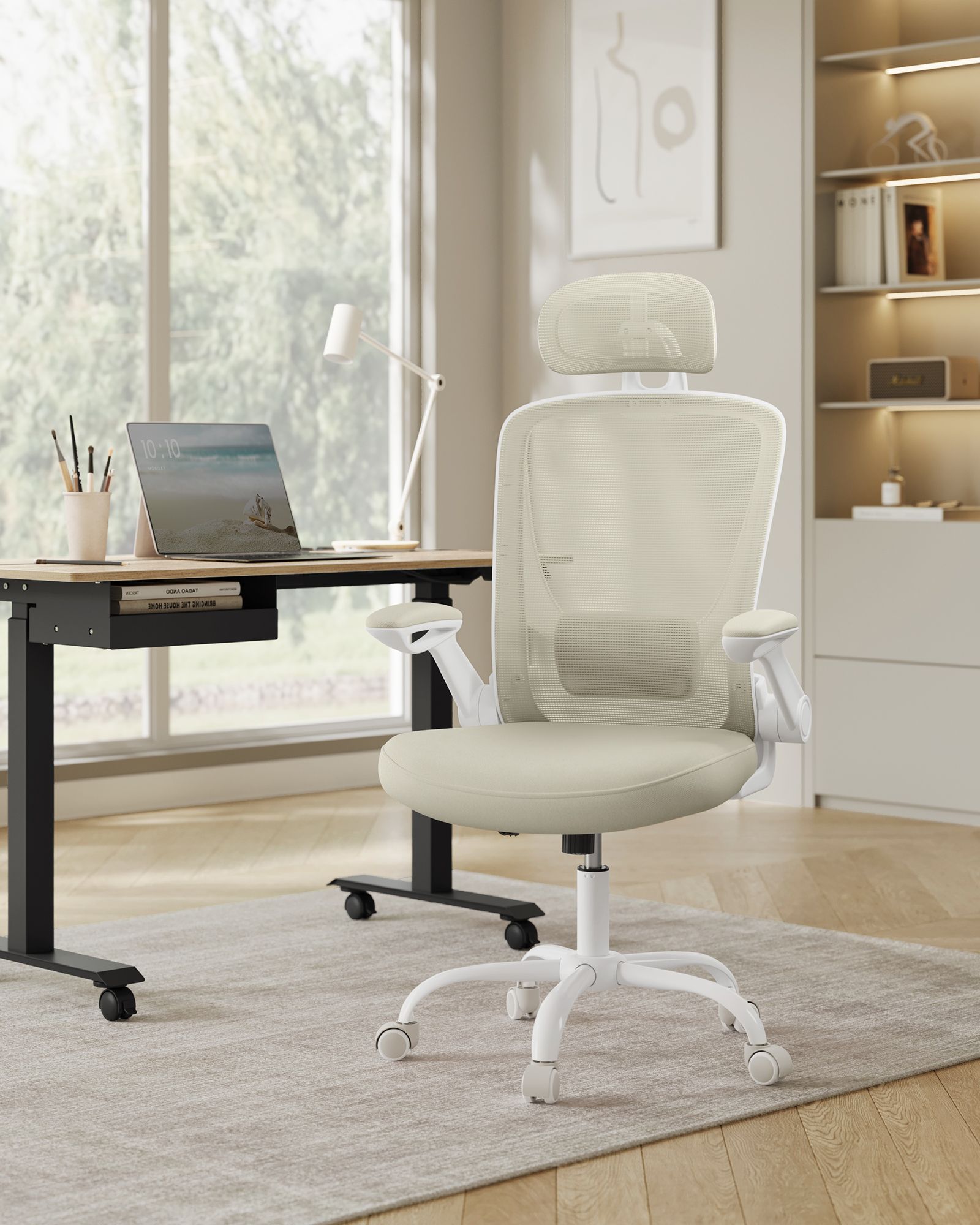 Bureaustoel – ergonomisch – met mesh – cappuccino beige