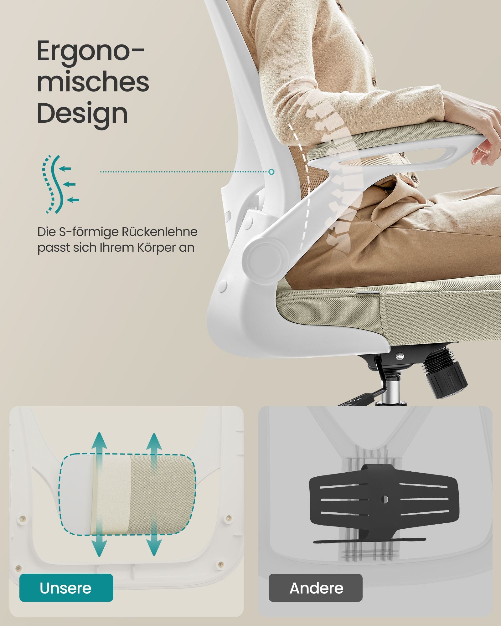 Bureaustoel – ergonomisch – met mesh – cappuccino beige