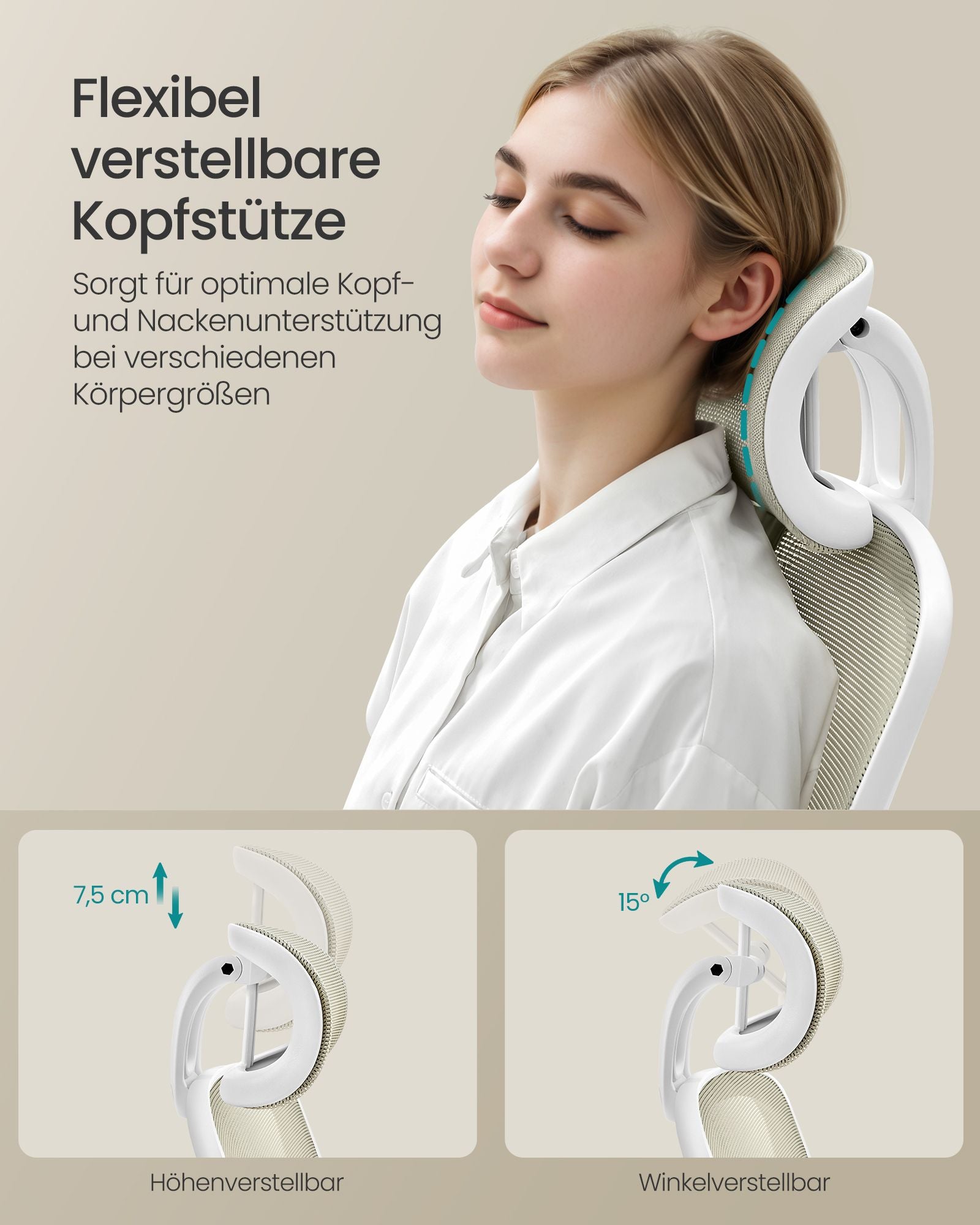 Bureaustoel – ergonomisch – met mesh – cappuccino beige