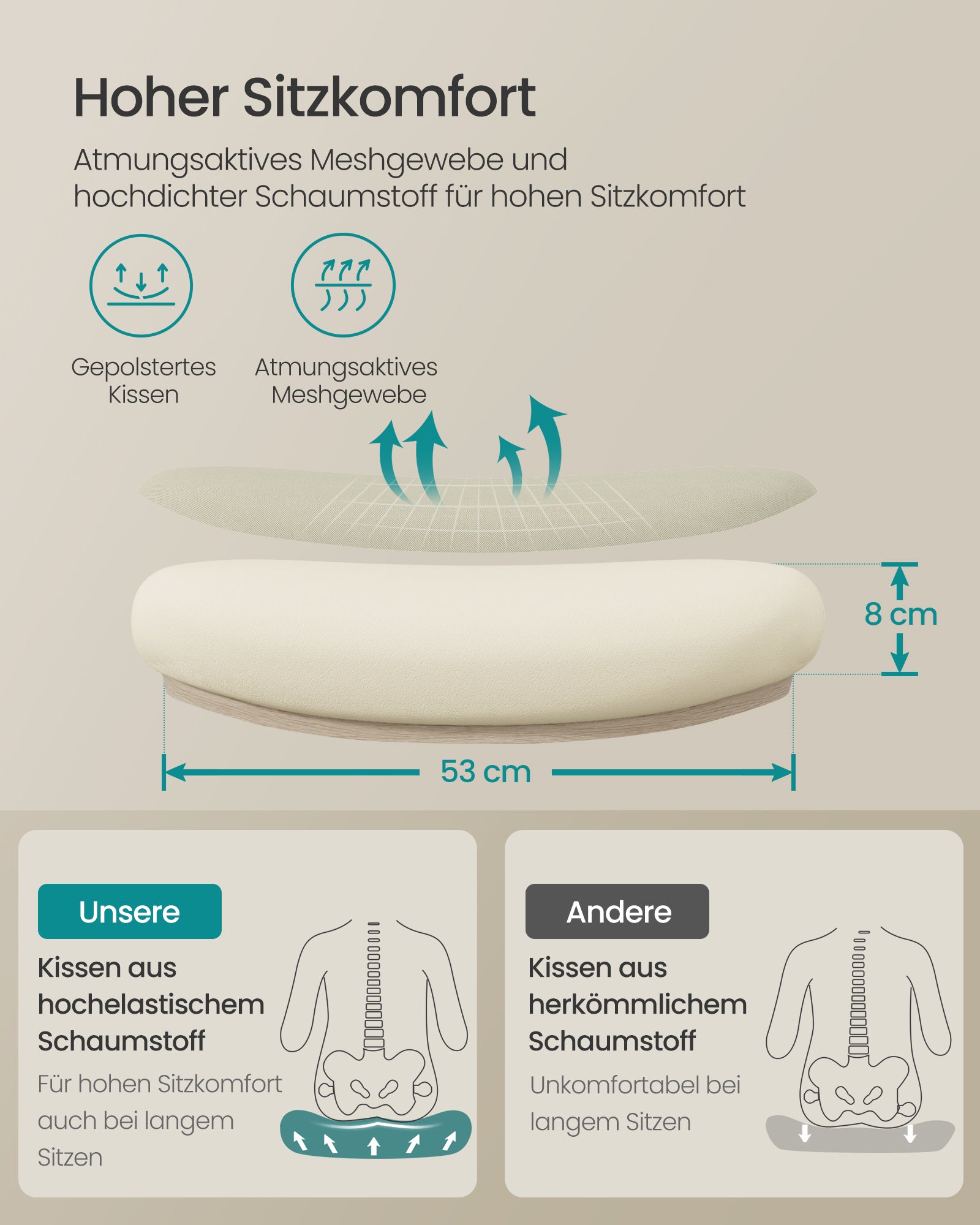 Bureaustoel – ergonomisch – met mesh – cappuccino beige