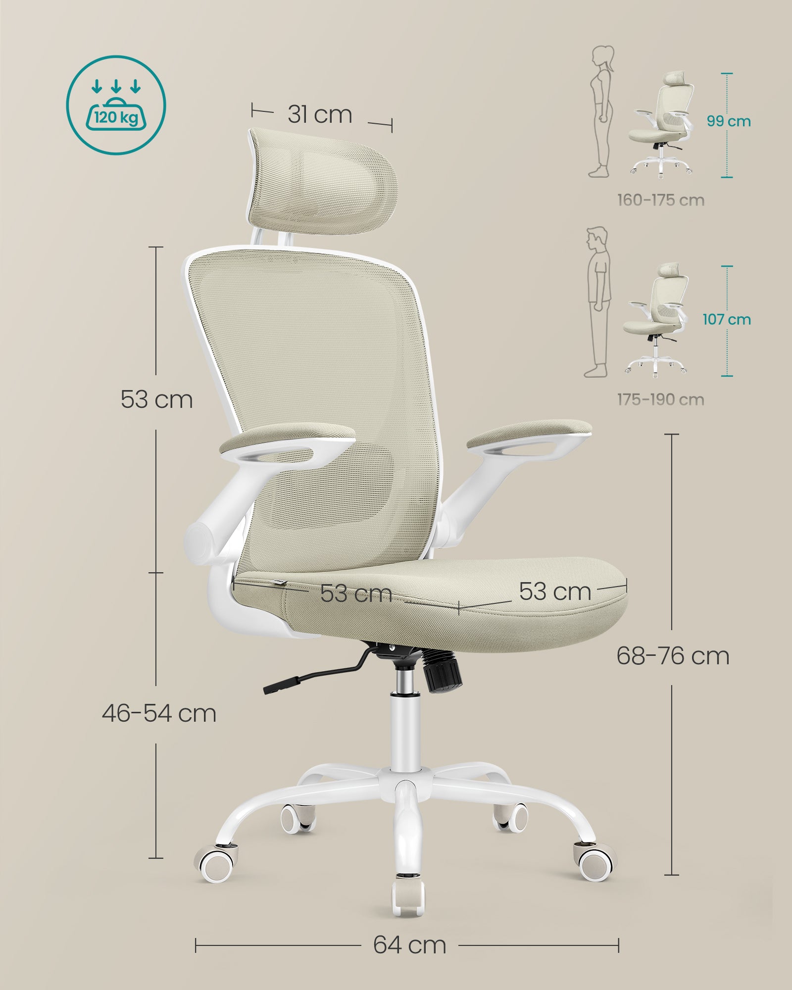 Bureaustoel – ergonomisch – met mesh – cappuccino beige