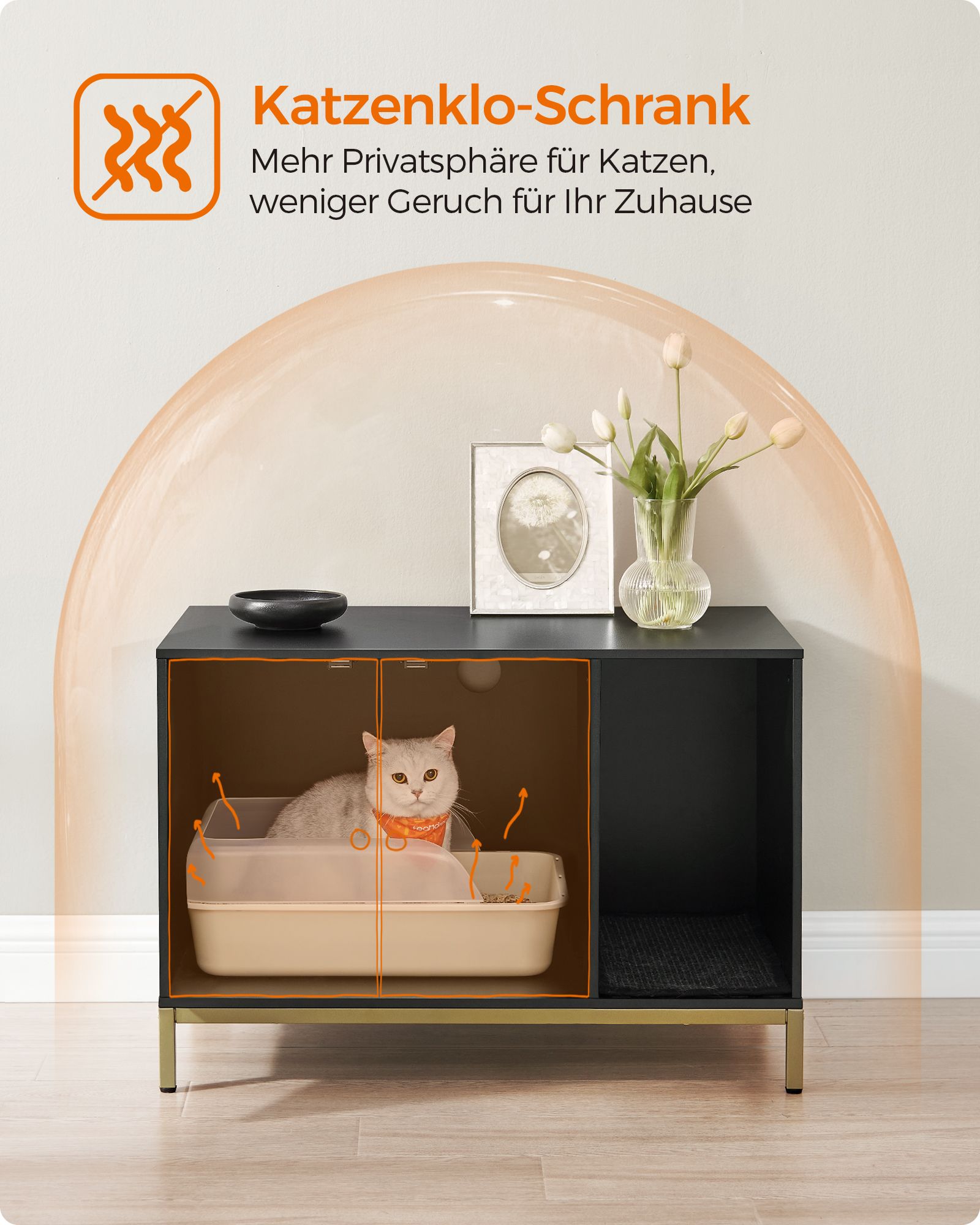 Kattenbakkast met krabmat en gouden poten