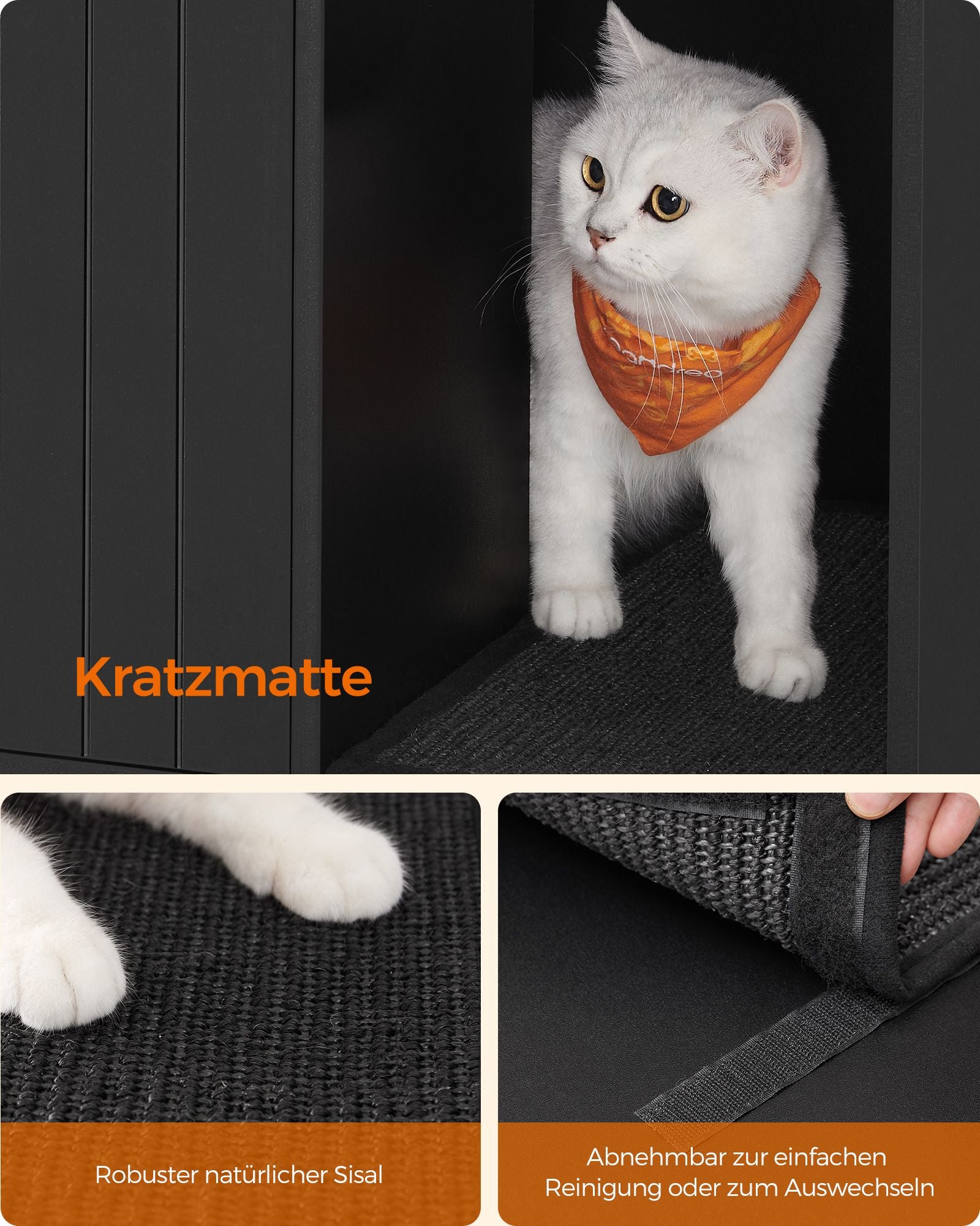 Kattenbakkast met krabmat en gouden poten