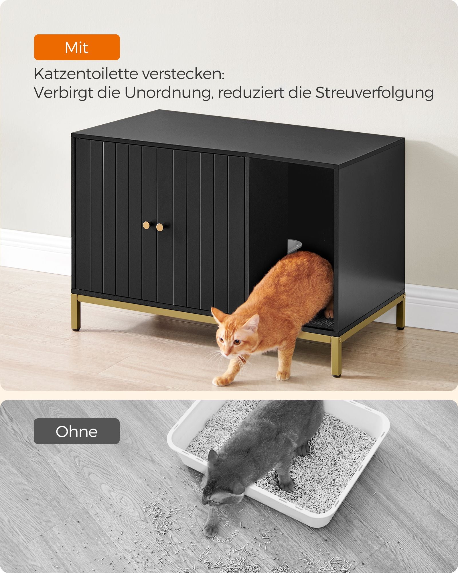 Kattenbakkast met krabmat en gouden poten
