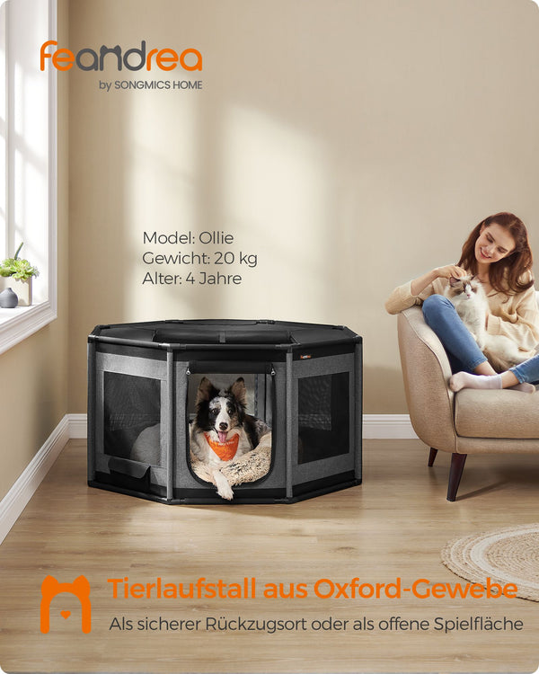 Puppyren – 112 x 112 x 62 cm – met zijvak – leigrijs-inktzwart