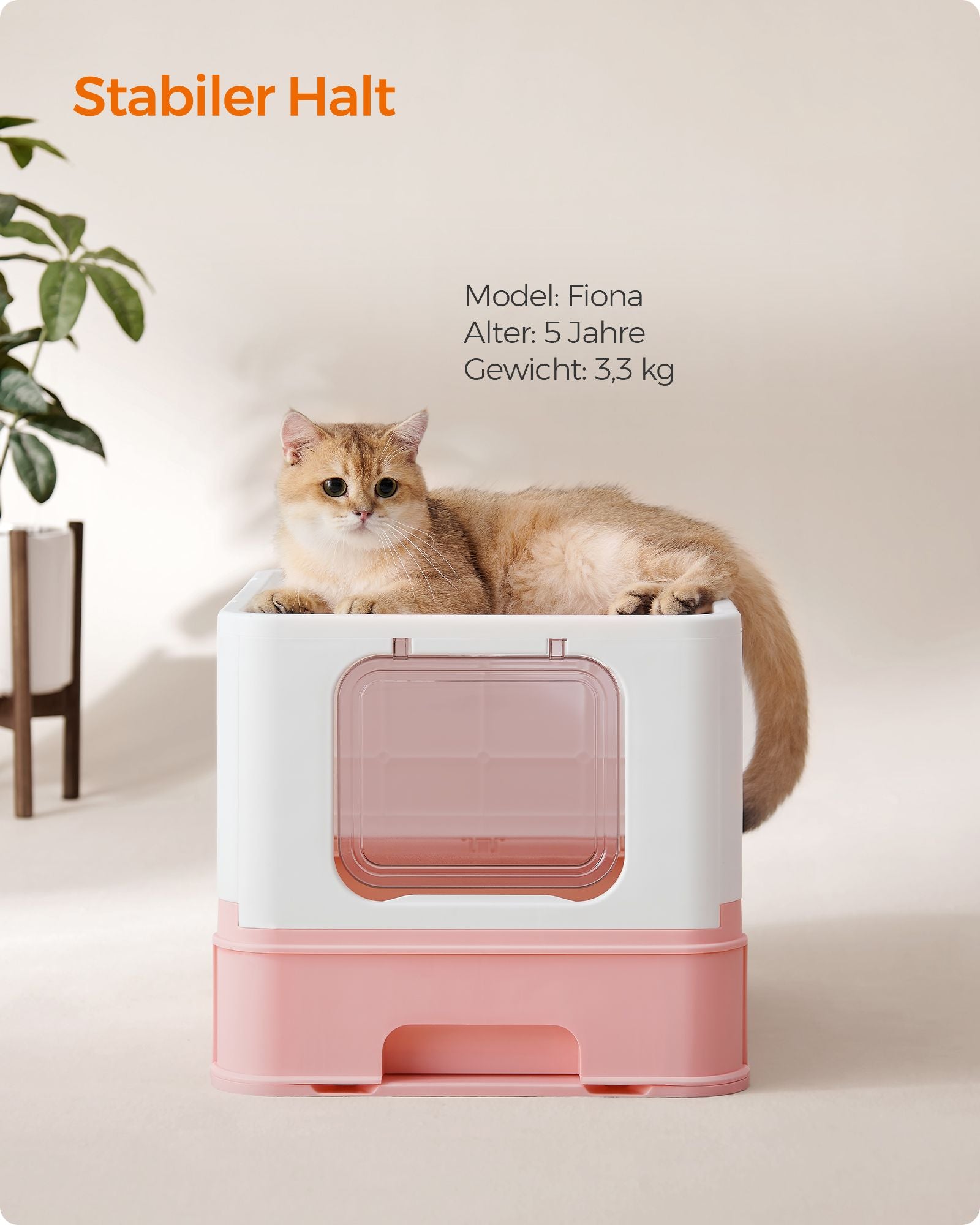 Kattenbak – met deksel en schepje – ruim – wit-pastelroze