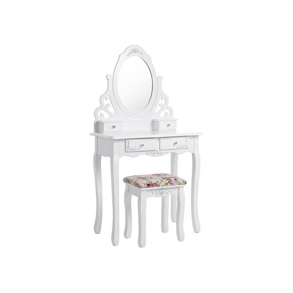 Kaptafel – met spiegel en krukje – wit