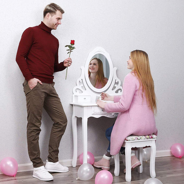 Kaptafel – met spiegel en krukje – wit