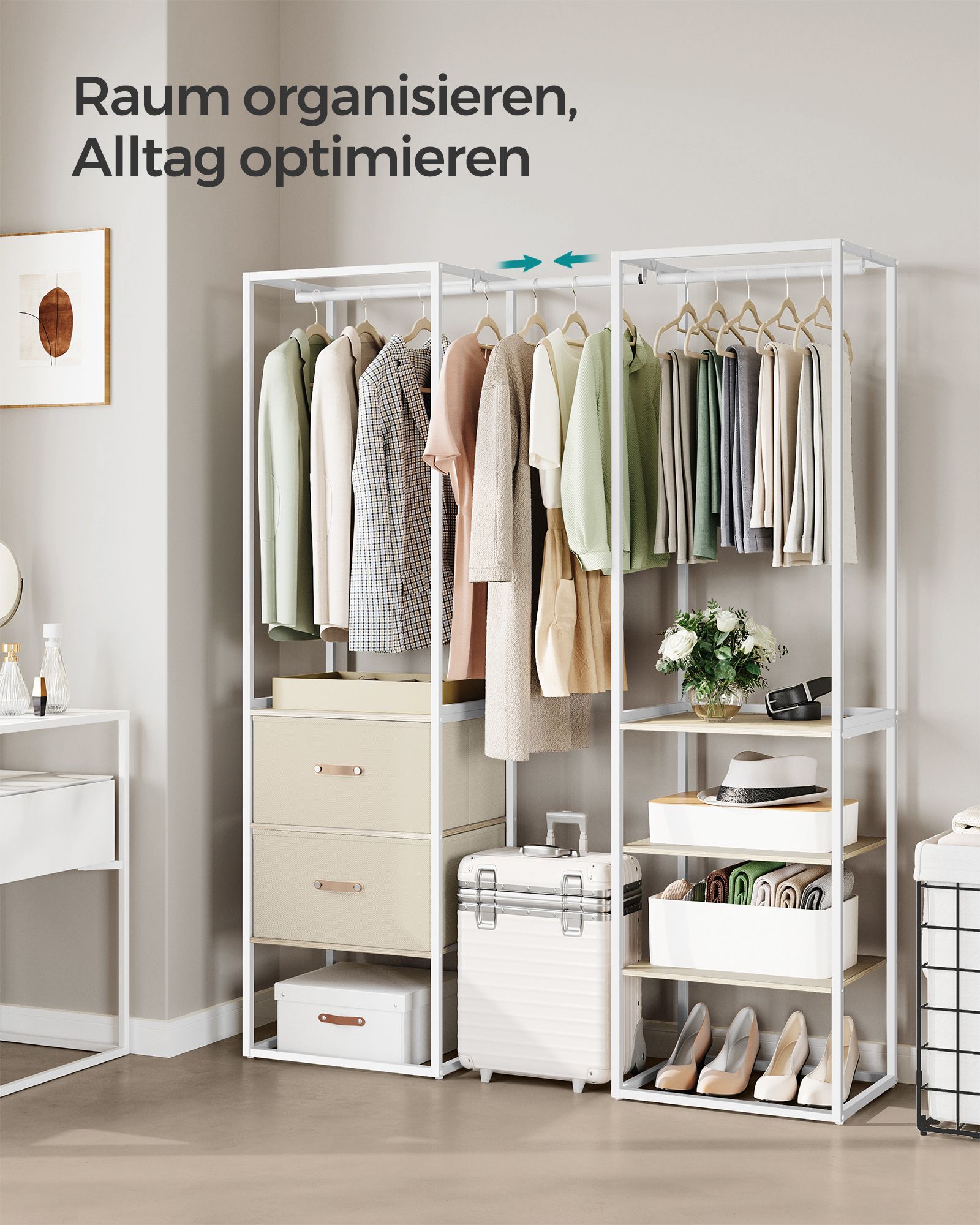 Kledingrek – met 2 lades – naturel beige