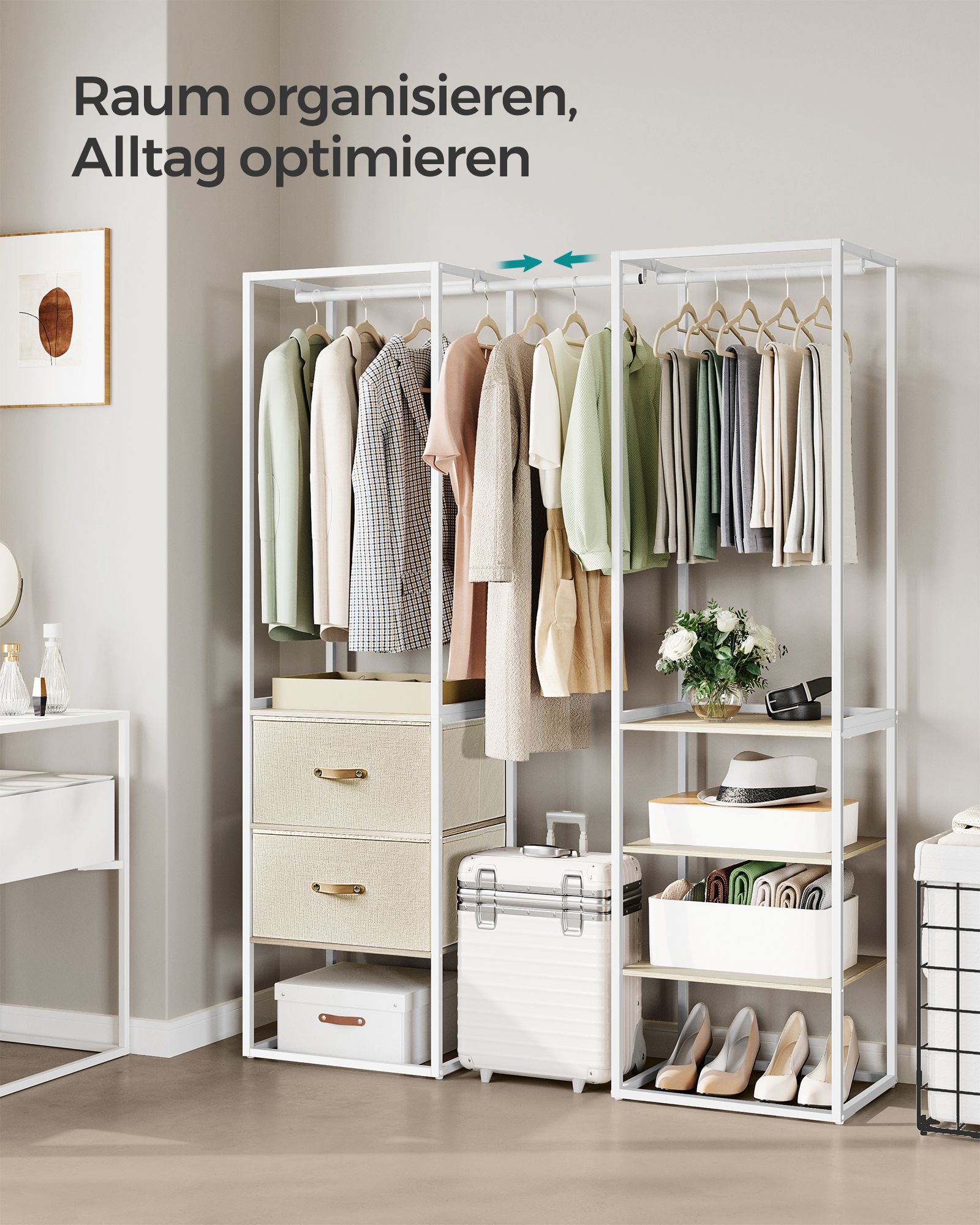 Kledingrek – met 2 lades – naturel beige