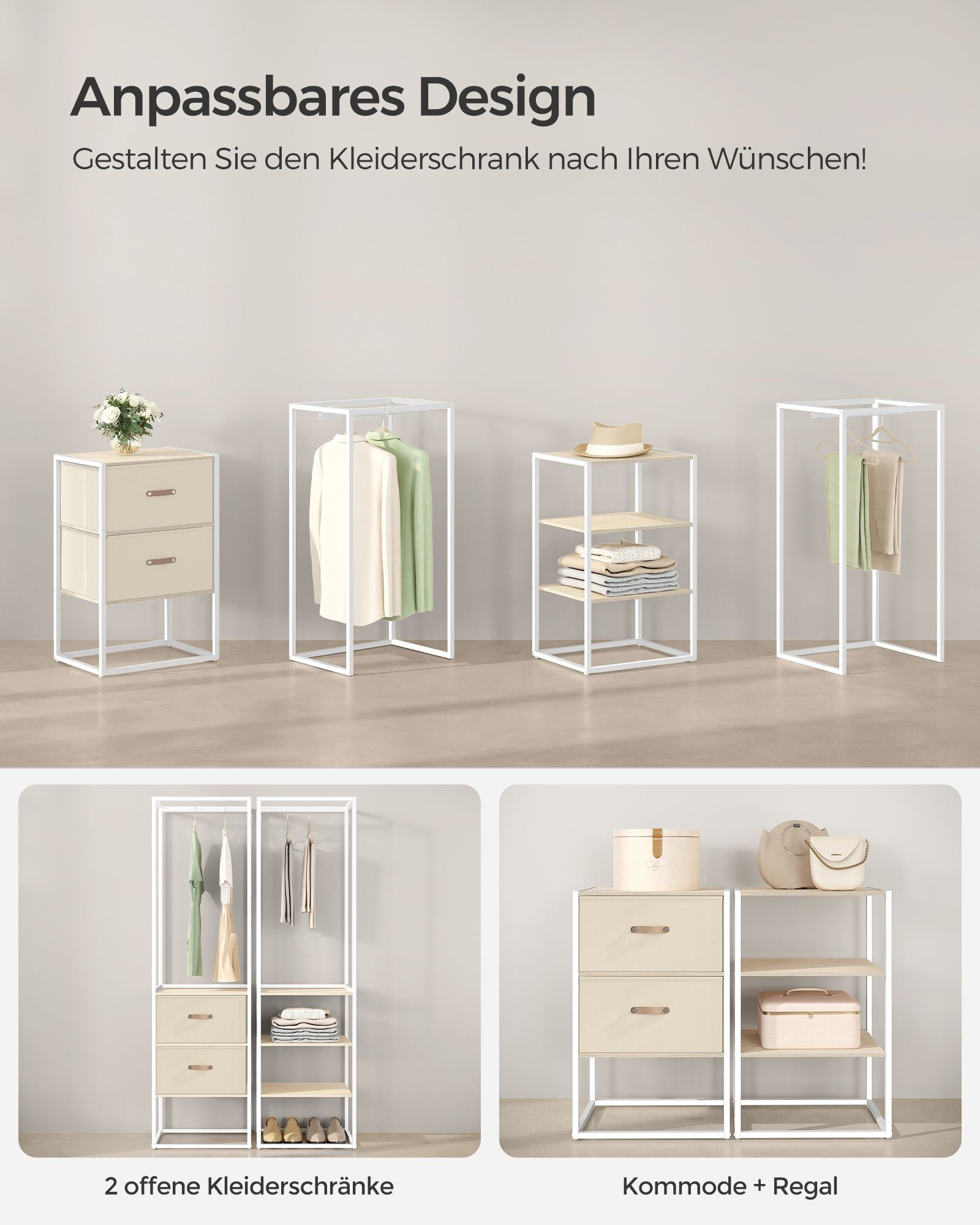 Kledingrek – met 2 lades – naturel beige