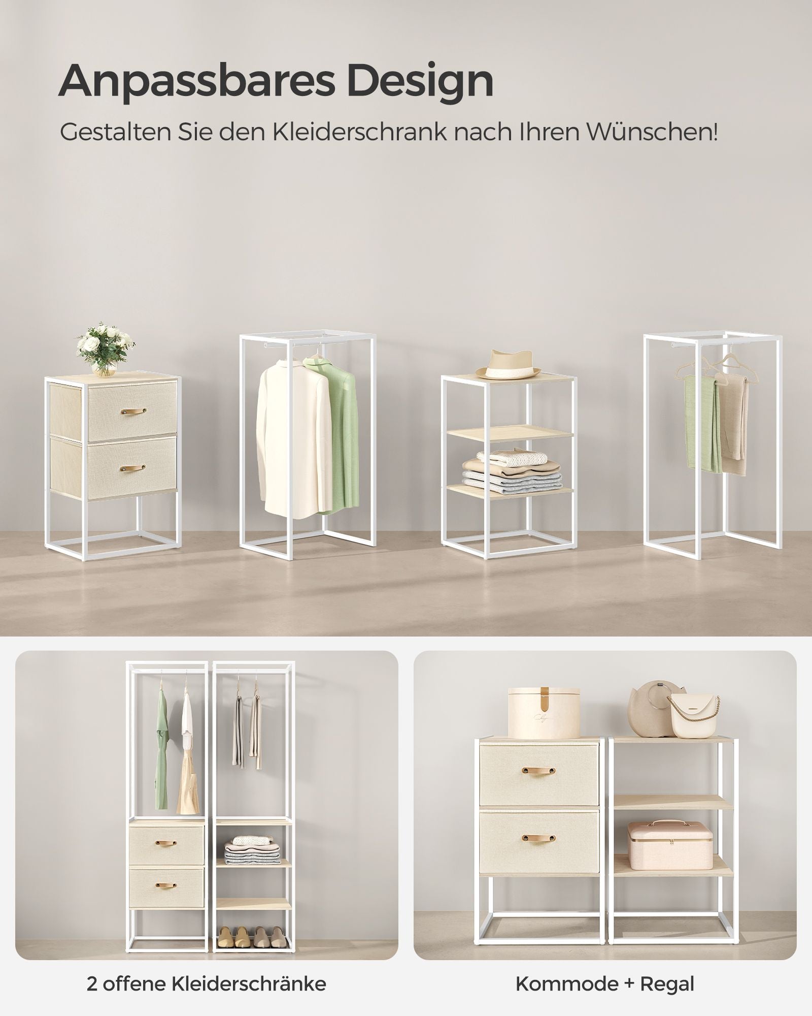 Kledingrek – met 2 lades – naturel beige