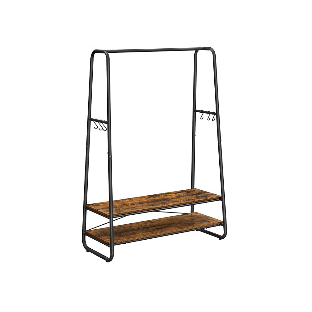 Kledingrek - Kapstok - Garderobe - 2 planken - Stalen frame - Bruin/zwart