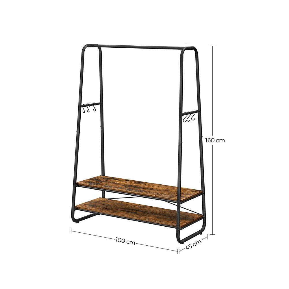 Kledingrek - Kapstok - Garderobe - 2 planken - Stalen frame - Bruin/zwart