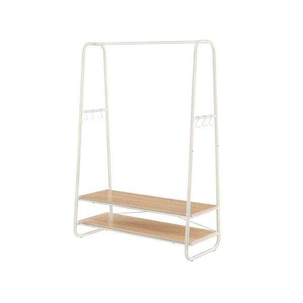 Kapstok - Garderobe - Kledingkast - 2 legplanken - 6 haken - Stalen frame - Crèmewit
