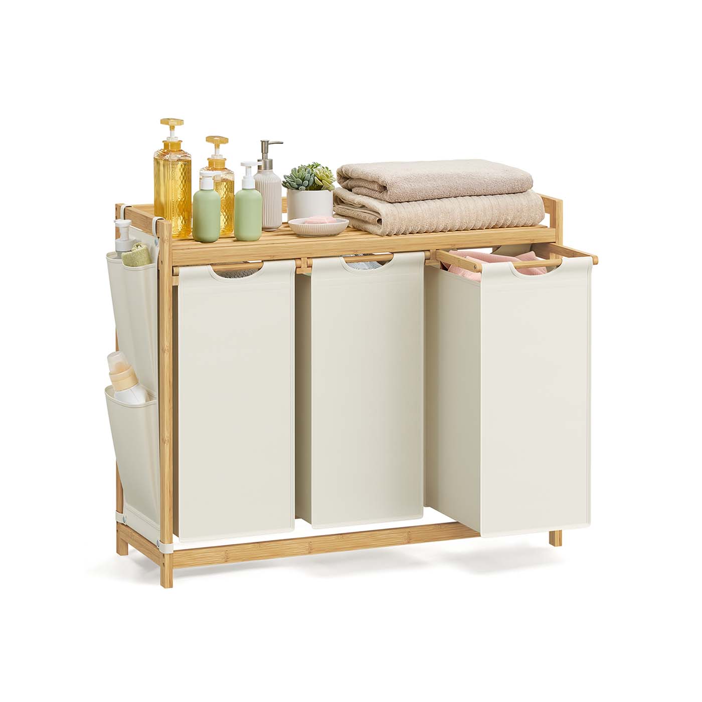 Wasmand 3 vakken 3 x 50 L 94 x 33 x 78 cm crèmewit