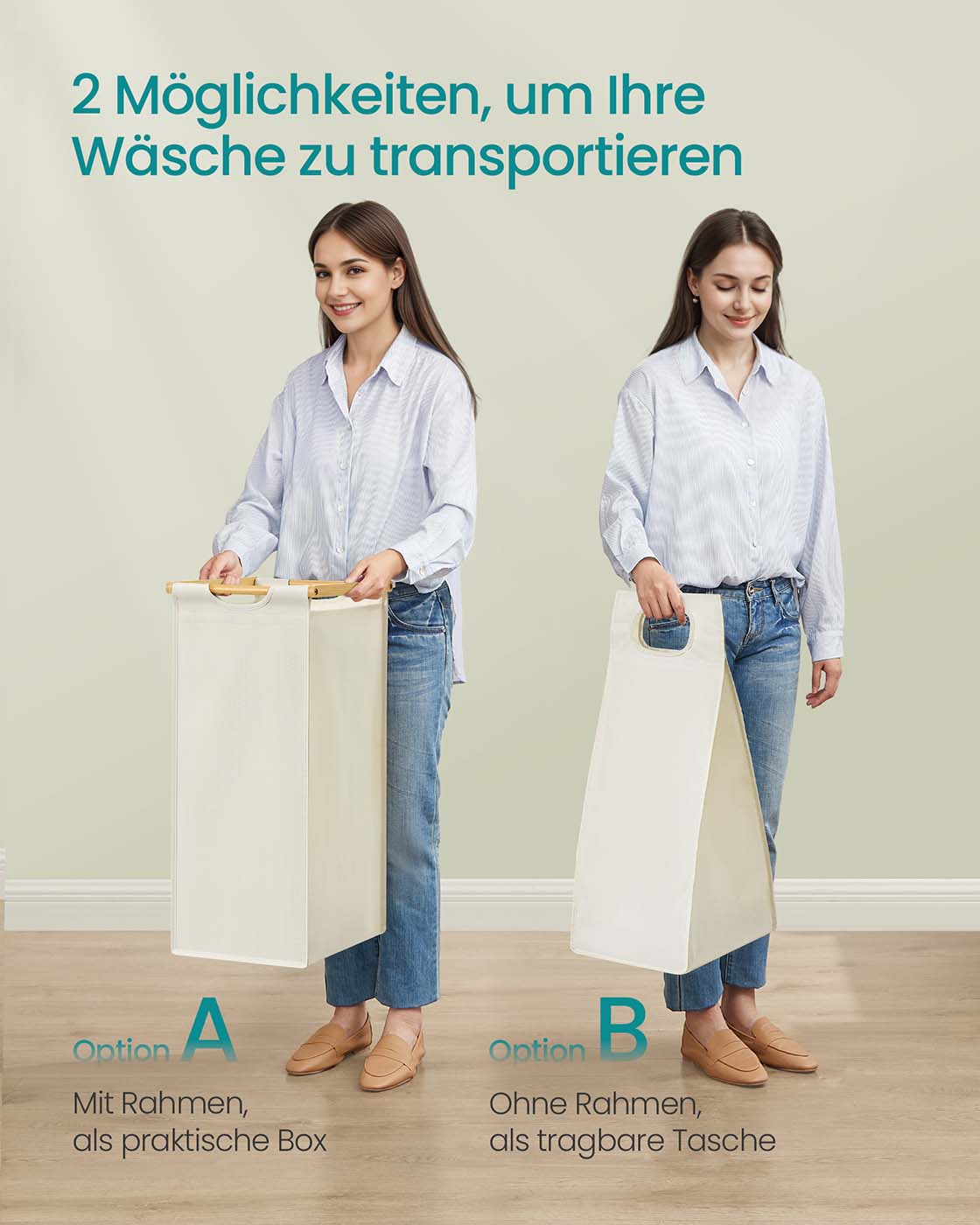 Wasmand 3 vakken 3 x 50 L 94 x 33 x 78 cm crèmewit