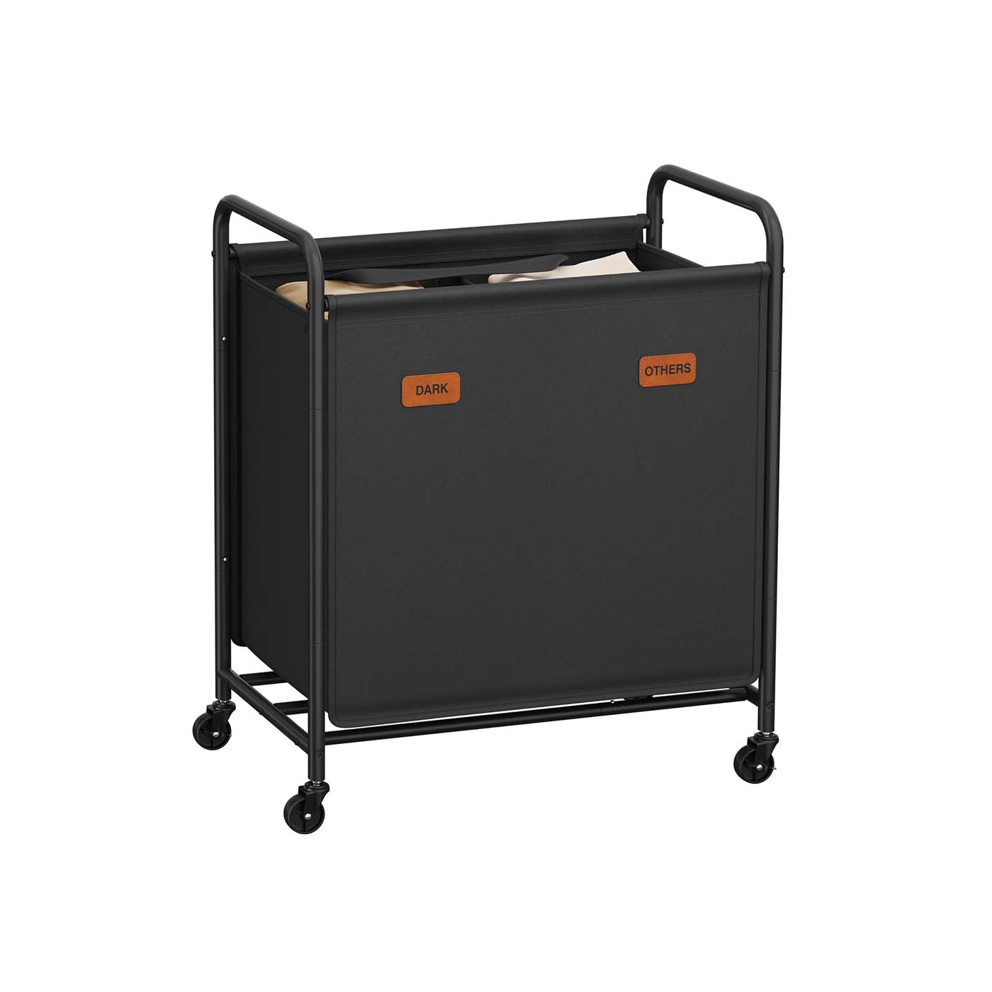 Wasmand 140 L met wielen en 2 vakken inktzwart