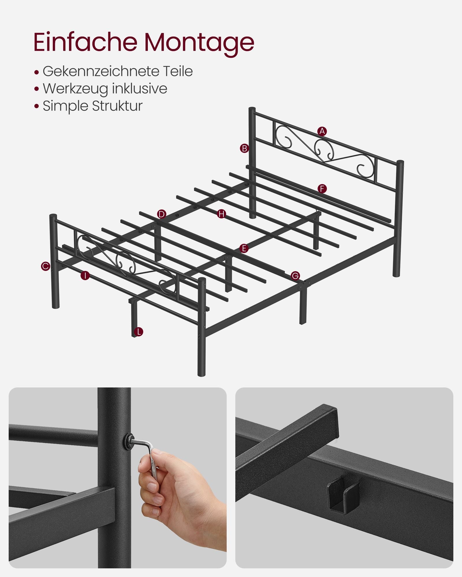 Bed 140 × 200 cm – gemaakt van inktzwart metaal