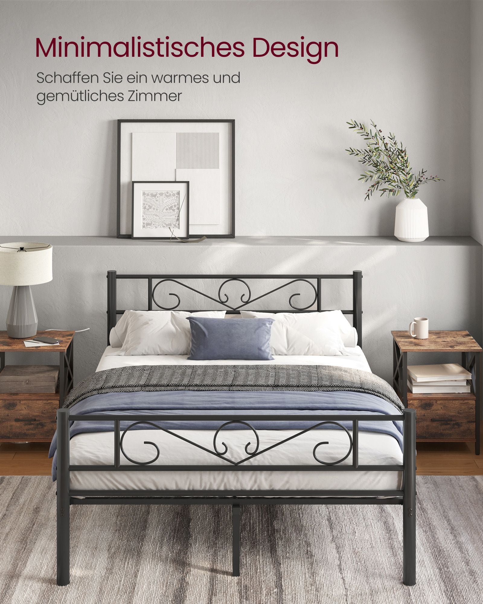 Bed 140 × 200 cm – gemaakt van inktzwart metaal