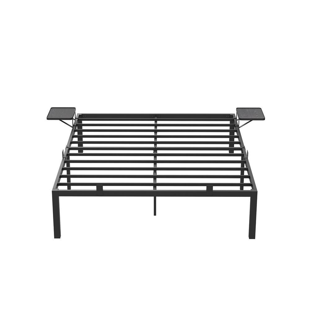 Bed - Tweepersoonsbed - Met opbergplanken - 140 x 190 cm - Metalen frame - Zwart