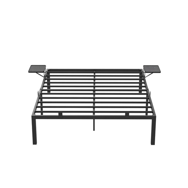Bed - Tweepersoonsbed - Met opbergplanken - 140 x 190 cm - Metalen frame - Zwart