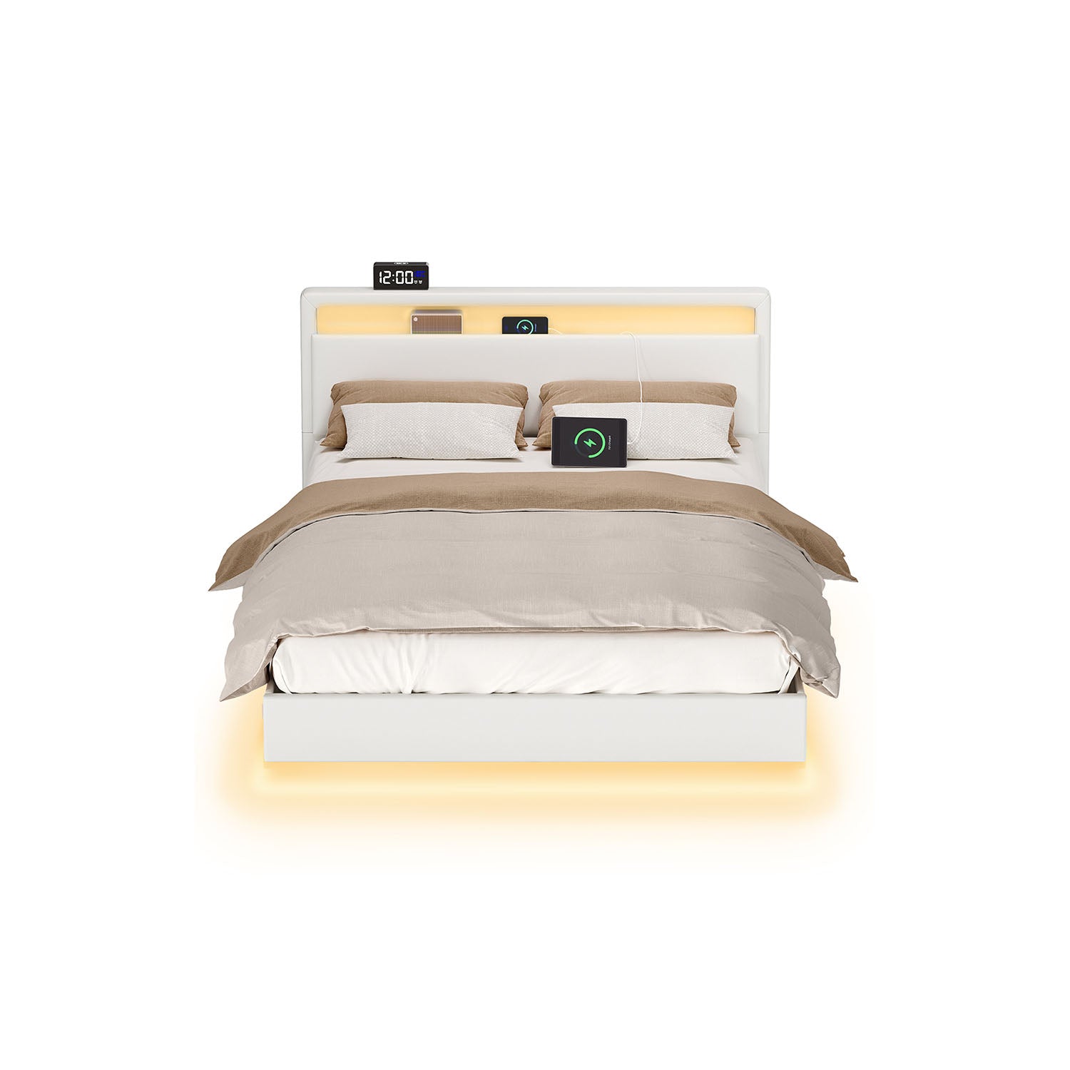 Bedframe 140×200 cm – met LED-verlichting en USB-laadstation