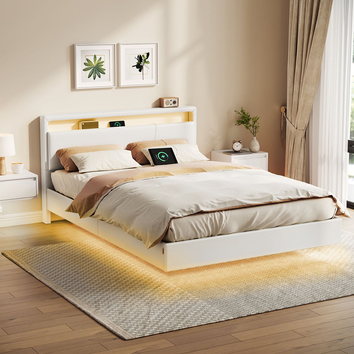 Bedframe 140×200 cm – met LED-verlichting en USB-laadstation