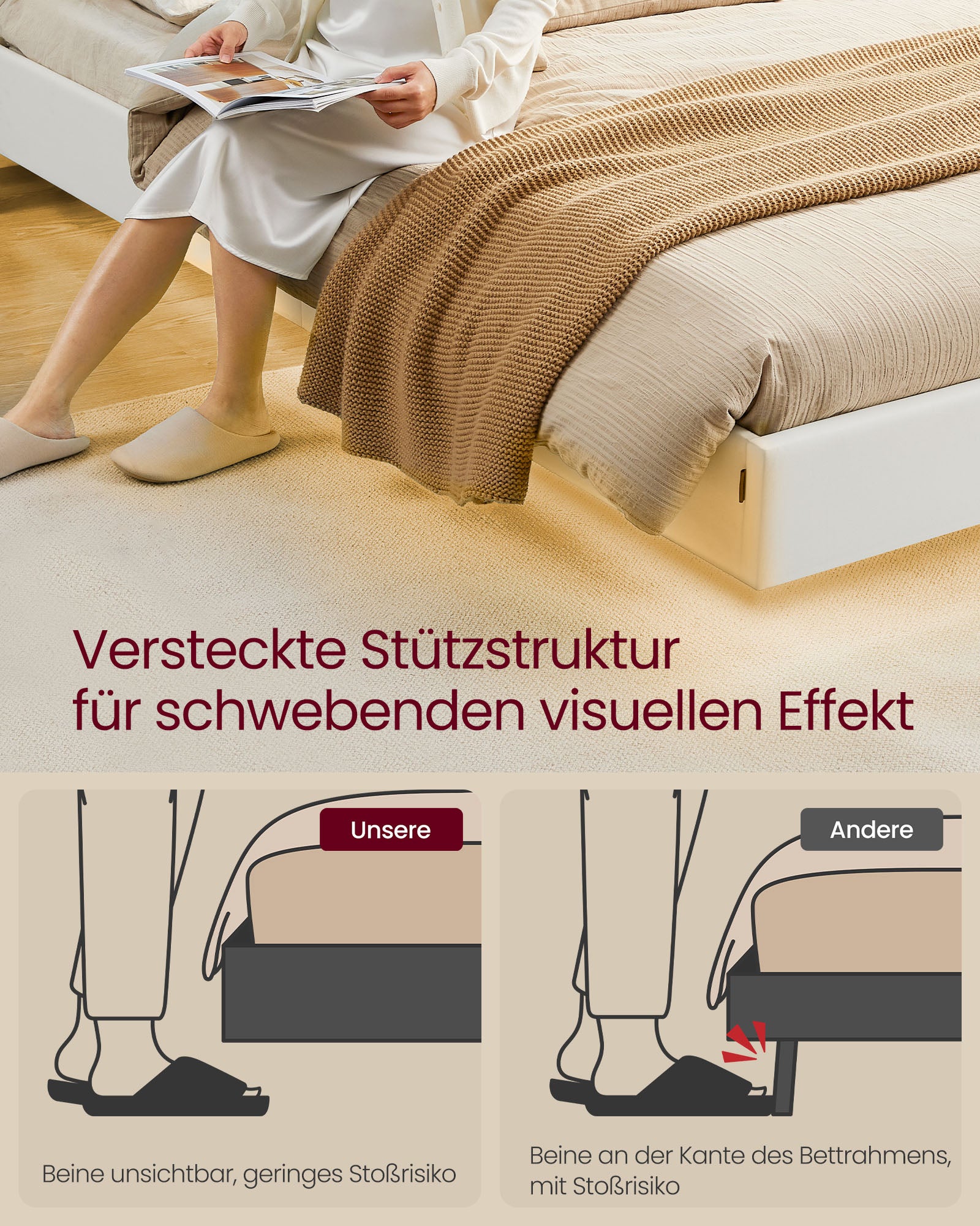 Bedframe 140×200 cm – met LED-verlichting en USB-laadstation